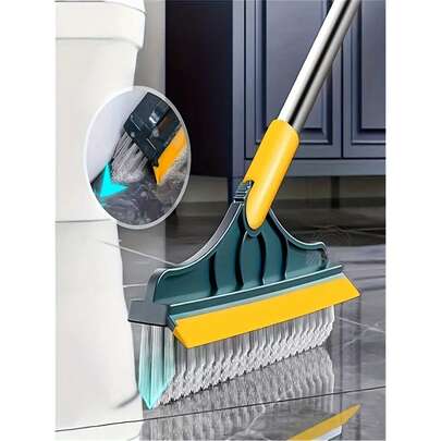 二合一地板及缝隙清洁刷，180°旋转刷头，带斜角刷毛和刮刀，浴室及厨房清洁工具，耐用塑料材质，多功能家用清洁刷