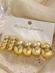 复古时尚夸张C型泪滴耳环套装个性耳环金色CCB卡耳环女士 - 金色 - 查看 2