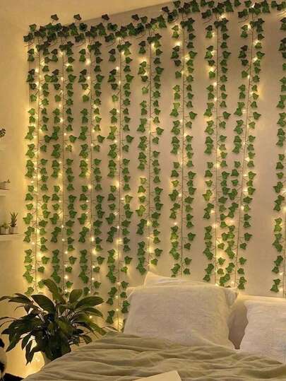 1pc 2m/6.56ft, 5m/16.4ft, 10m/32.8ft Battery Powered Ivy Vine String Lights, Outdoor LED Green Leaf Lights, Suitable For Living Room, Bedroom, Patio, Shop, Bar, Wedding, Garden, Wall, Yard, Party Decor, Autumn Decor