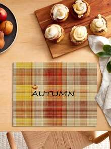 1 pièce/4 pièces/6 pièces/48 pièces Set de sets de table à motif écossais, sets de table de récolte d'automne, sets de table à motif de panier de citrouille, décoration de maison de saison pour Thanksgiving, style moderne, matériau en faux lin, fournitures de fête d'intérieur et d'extérieur pour Thanksgiving, décoration thématique de Thanksgiving, décoration de chambre. Convient pour la décoration de cuisine à la maison et la décoration de fête de Thanksgiving.