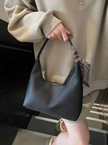 1件装女士极简主义腋下单肩包，含围巾 - 黑色 - 查看 6