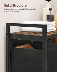 VASAGLE Laundry Hamper, Laundry Basket, Laundry Sorter With 3 Pull-Out And Removable Bags, Shelf, Metal Frame, 3 X 10.6 Gallons (40 L), 36.4 X 13 X 28.4 Inches - 黑色+鄉村棕 - 查看 4