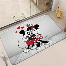 1pc Piece Printed Entrance Doormat,Cute Hugging Mickey And Minnie Mouse With Red Hearts Wall Sticker - Romantic Cartoon Couple Decal For Bedroom, Living Room, Valentine's Day, Anniversary, Wedding