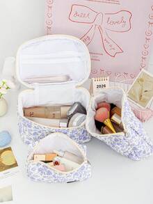 1 PC Purple Floral Quilted Bag Travel Storage Back To School Halloween In Bulk Make Up Bag,Fashionable And Casual Large Capacity Portable Zipper Makeup Bags,Travel Storage Stationery Storage,Vacation Essentials Cosmetic Bags For Headphones,Charger,Lipsticks,Cosmetics,Perfume,Skin Care And Beauty Products,Home Decor,For Mom,Women,Nurses,Students,School Girls,Keys,Holiday Gifts,Pouch,Makeup Pouch,Travel Essential - Purple - View 9