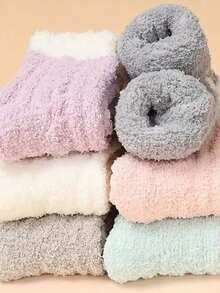 10双/6双女过膝袜珊瑚绒加厚冬季保暖毛绒袜自发热女连裤袜适合日常穿着运动居家休闲14双/8双/2双 - 彩色 - 查看 4