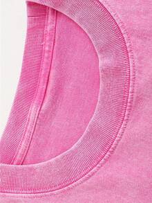 Star Pattern And "" Letter Print Men'S Summer Loose Fit Short Sleeved Washed Vintage 230g Pure Cotton Comfortable Breathable Casual Street Round Neck T-Shirt - 玫瑰紅 - 查看 3