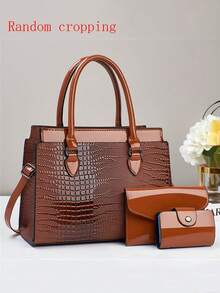 斋月礼品套装 3 件套 - 优雅时尚托特包，配有零钱包和卡夹，多功能大容量斜挎包，新款鳄鱼纹女式设计，旅行友好型单肩包/斜挎包，多功能休闲奢华大容量包 - 彩色 - 查看 10