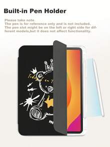 xercxerc Cute Cartoon Bear With Crown, Stars, Arrows, And "Today I Am The Biggest" Text Printed On Black Background. PU Flip Cover With TPU Soft Back, 3-Fold Stand, Built-In Pencil Slot, Shockproof And Drop Protection, Auto Wake/Sleep Function. IPad Air 11inch Case, IPad A16 Case, IPad Case 9th/10th/11th Generation, IPad 10th Generation Case, Fall IPad Case, Halloween IPad Case, Back To School IPad Case For IPad Pro 12.9/11/10.9 (2025/2024), IPad Air 10.9/10.5, IPad Mini 8.3, Galaxy Tab S10+/S9+/S9/S8+/S8/S7 FE /A9/A8/A7+ - màu đen - Xem 9