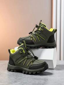 Dziecięce buty trekkingowe, skórzane buty sportowe do uprawiania sportów na świeżym powietrzu, antypoślizgowe i odporne na zużycie buty do biegania, regulowane rzepy, ciepłe na zimę - Czarne - Zobacz 5