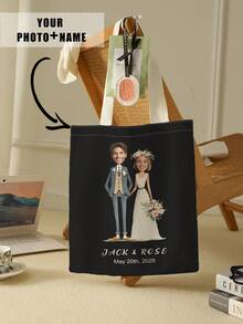 1款定制文字帆船包，独特设计（照片、风景、插图），可折叠，大容量，轻便，时尚，个性化手提包，单肩包，休闲购物袋，新年魅力 - 彩色 - 查看 12