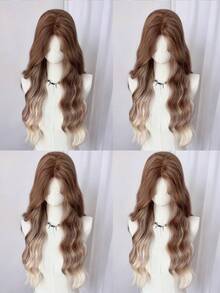 Lolita Sand Gold gefärbte Platin Perücke für Frauen, lange wellige Haare 75cm lockige Perücke mit mittelgescheiteltem Pony, Cosplay Haarband Perücken, synthetische Perücken für den täglichen Gebrauch