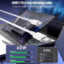 60W Type-C 转 Type-C 快速充电线，兼容 16/15 系列，兼容三星，以及其他兼容 16、16 Pro Max、15、15 Plus、15 Pro、15 Pro Max 的 Type-C 设备，兼容 Redmi，兼容 OnePlus Type C 充电器 - 白色 - 查看 7