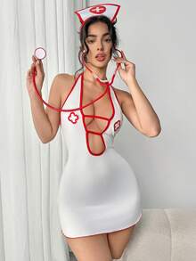 cimmuovere 女士性感镂空系带蝴蝶结角色扮演内衣连衣裙 春季 白色 - 白色 - 查看 5