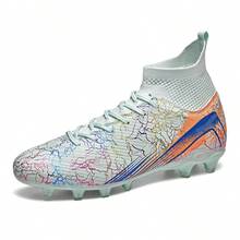 1 Pair Sports Style Anti-Slip Durable High-Top Football/Soccer Shoes, AG Studs Design, PU Leather Upper, Colorful, Rubber Outsole, Professional Match Shoes Suitable For Muddy, Short Grass Fields