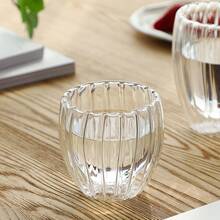 Set Of 6 Egg-Shaped Double-Layered Glass Cups, Vertical Stripe Design, Cold And Scald-Proof, Made Of Borosilicate Glass, Heat And Cold Resistant, Dishwasher Suitable, 250 Ml/8.5 Oz, Small Coffee Cups, Latte Cups, Also Suitable For Cappuccino, Tea, And Espresso - 無色 - 查看 4