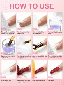 Kit de uñas acrílicas COSCELIA de 8 g, blanco, transparente y rosa, 24 colores, polvo acrílico y líquido, purpurina, pinceles para decoración de uñas, regalo para principiantes. - Polvo de estrellas brillante - Ver 9