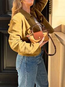 Women's Solid Color Versatile Short Long Sleeve Fleece Lined Double Collar Jacket, New Style