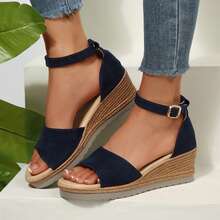 Wedge Sandals For Women Open Toe Ankle Strap Heels Sandal Dressy Summer Platform Comfortable Slip On Casual - 藏蓝色 - 查看 8