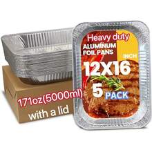 5 Heavy Duty Aluminum Foil Trays With Lids, 170 Oz Large Capacity, Reusable And Easy To Clean, For Oven, Baking, Grilling, Food Transport, Lid Design, Reusable Cookware, Aluminum Foil Trays, Roast Turkey, Grilled Steak, Lunch Box, Storage Box, Halloween Dinner Party, Christmas Dinner, Outdoor Barbecue Utensils, Cooking Display Utensils, Buffet Trays