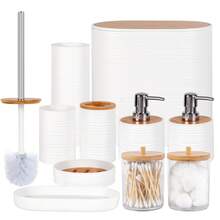 Bathroom Accessories Set, 10PCS Bathroom Accessory Set, Toilet Brush, Trash Can, Qtip Holder Dispenser & Soap Dispenser, For Bathroom, White - White - View 1
