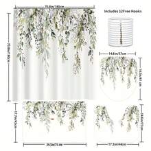 绿色植物图案加厚防水防霉浴室浴帘家居浴室装饰秋季装饰浴室配件返校