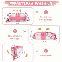 Ubravoo Bath Tub With Drain Hole, Double Foldable Toddler Bathtub With Soft Cushion Pad, Portable Travel Bathtub Built In Anti-Slip Support - Pink - View 4