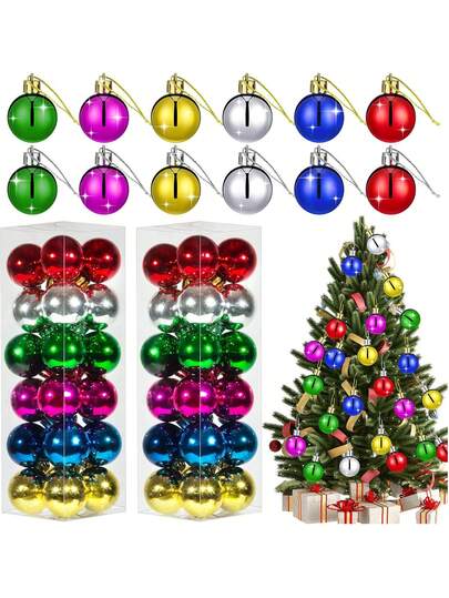 24 sztuki bombek choinkowych, wielokolorowe brokatowe mini ozdoby choinkowe, miniaturowe plastikowe bombki choinkowe, ozdoby choinkowe na imprezę świąteczną, łatwe do powieszenia, na kolorowe święta Bożego Narodzenia, wesela, zaręczyny, rocznice i imprezy oraz inne okazje