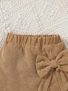 2pcs/Set Baby Girl Outfit, Autumn/Winter Adorable Lady-Like Fashion Ruffle Collar Long Sleeve Top + Bow Decor Skirt Set, Suitable For School Season, Perfect Outdoor Gift - Brown - View 10