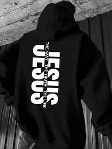 Sudadera Casual para Hombre con Estampado Gráfico de Texto Estilizado RKR7 - Negro - Ver 1