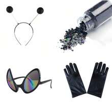 4pcs/Set Holiday Party Fun Cosplay Alien Halloween Valentine's Day Gift Glasses + Headband Mask Makeup Ball Party Gloves Hair Accessories Costume Props, New Glitter Sequin Christmas Party Stage Outfit