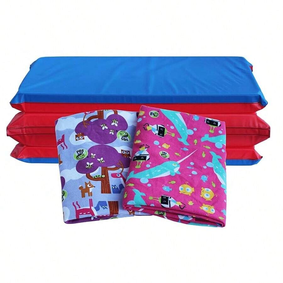 1 Thick KinderMat, 4-Section Rest, 45 X 19 X 1, Red/Blue, Great School, Daycare, Travel, And Home,% Made In USA - 獨角鯨探險 + 林地朋友組合包 - 查看 1