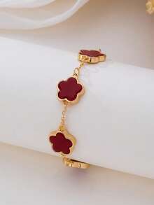 1 件优雅奢华精致经典红色幸运草女士手链 - 紅色 - 查看 2