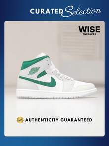 Nike Air Jordan 1 Mid White Pure Platinum Pine Green DQ8426-142 Men's Fashion Sneaker New - Trắng và Xanh lá cây - Xem 1