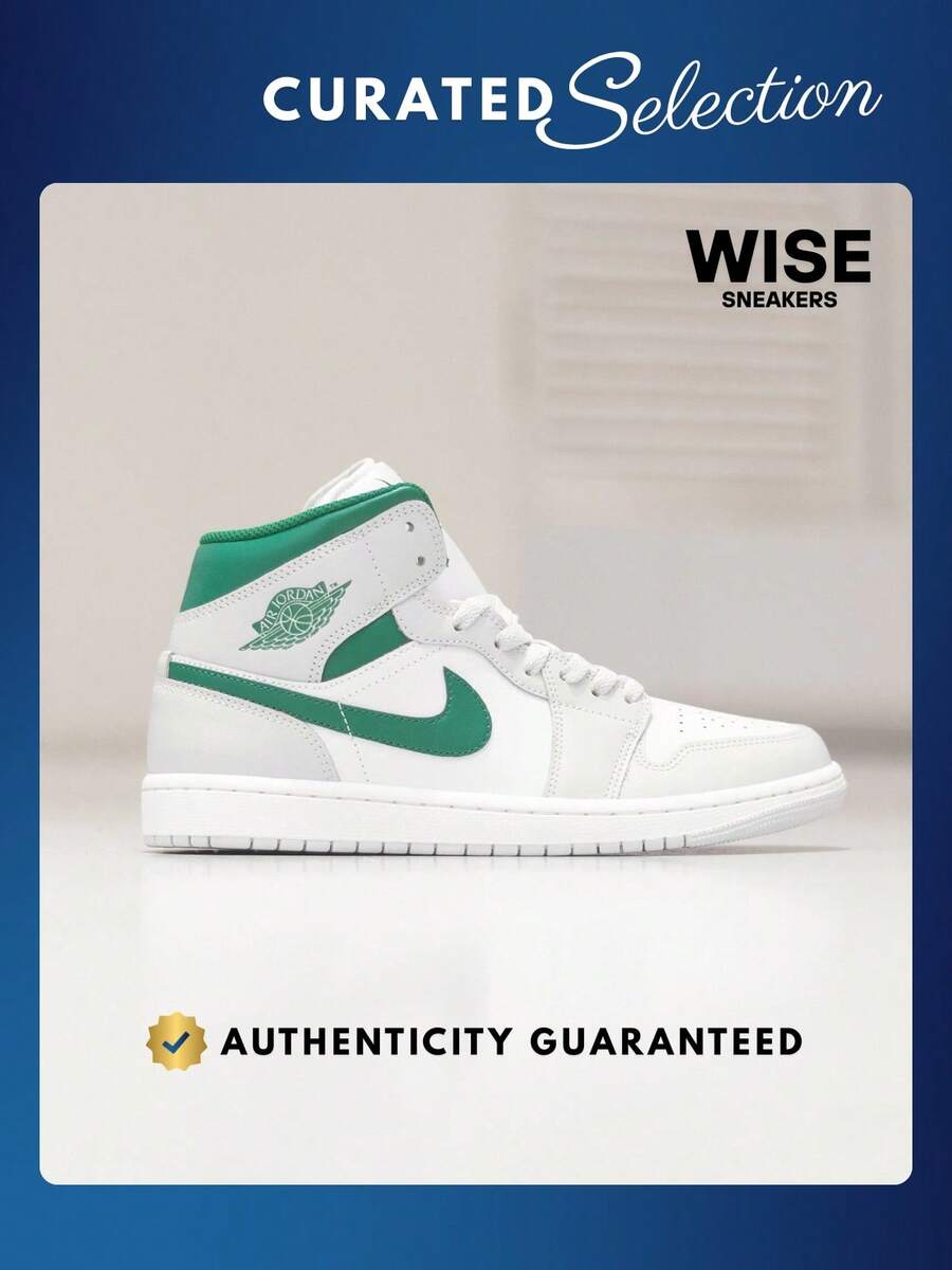 Nike Air Jordan 1 Mid White Pure Platinum Pine Green DQ8426-142 Men's Fashion Sneaker New - Trắng và Xanh lá cây - Xem 1