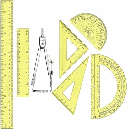 1 Set Plastic Geometry Math Set Includes Drawing, 6 Inch 4 Inch Protractor, 45/60 Degree Rulers 12 Inch 6 Inch Math Ruler Transparent Office Supplies (Pink)