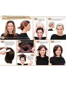 Peruca elegante, cabelo curto estilo fada, penteado dourado degradê para estudantes, bobo tingido no topo, com capa de fibra sintética por dentro, densidade 150%, fibra sintética, para perucas femininas