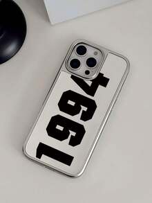 1pc Minimalist 1994 Pattern Silver Electroplated Waterproof Shockproof Anti-Slip Phone Case Protective Cover Compatible With Apple Phones