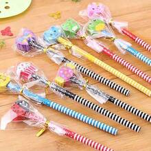 40/30/20/10pcs,Cartoon HB Pencils With Cute Erasers, School Supplies Set, Including Matching Cartoon Pencils With Cute Erasers, Suitable For Returning Students, Return To School Gift Set, Return To School Supplies (10/20/40) [Eraser Pen Holder Color Pattern Random] 1 Pencil Sharpener Comes With Random Color