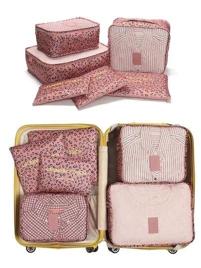 6pcs Travel Organizer Bags Set, Multi-Functional Makeup Bag, Large Capacity Luggage Packing Cubes, Portable Toiletry Bag, Waterproof Bathroom Organizer Bag, Includes Makeup Brushes, Eyeshadow, Lipstick, Comb, Toothbrush, Soap, Shampoo, Jewelry, Electronics Accessories