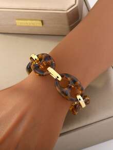 1 pieza Brazalete de cadena gruesa de acrílico con estampado de leopardo - Amarillo Oro - Ver 13