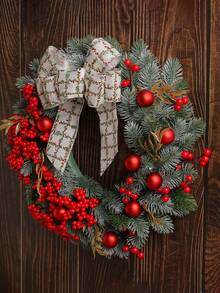 1pc 14.96inch Christmas Red Berry Wreath Decor, Creative Christmas Berry & Bow Vine Wreath For Holiday Home Decor, Suitable For Staircase, Outdoor, Living Room Wall Christmas Decorations Room Decor Winter