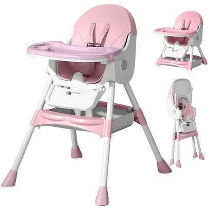  Ubravoo 3-In-1 Convertible Baby Foldable High Chair & Portable Seat, Weight Capacity 40KG,With Double Meal Tray 5 Point Seat Belt Suitable For Children 6-36 Months (Sit, Play, Recline)