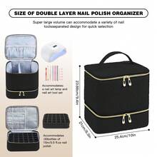 灯芯绒指甲油收纳盒和美甲灯盒，美甲套装收纳盒可容纳 30 瓶（15 毫升 - 0.5 液体盎司），指甲油便携盒带有美甲工具收纳区 - 彩色 - 查看 2