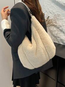 BAILEE 时尚优雅的新款秋冬柔软纯色毛绒大容量拉链女士单肩手提包，是职场女性的必备单品，适合大学、工作、商务、通勤、户外、旅行、野餐、办公室等各种场合，也适合工作、购物、参加晚宴、时尚活动以及赠送朋友。 - 彩色 - 查看 4