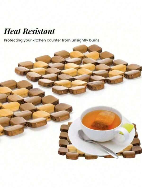 1/2pcs Rectangular Heat Insulation Pad, Natural Wooden Placemat Suitable For Hot Dishes, Teapots, Cups, Pans, Bowls, Kitchen & Home Use