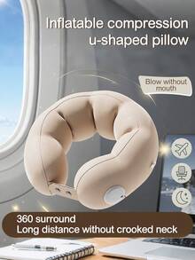 充气枕头、旅行枕头、长途飞行便携式颈枕、加压充气 U 型枕头、飞机上存放的旅行必需颈枕，适用于教室、办公室以及乘飞机或汽车旅行，圣诞礼物。 - 彩色 - 查看 3