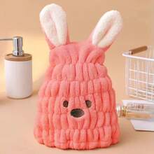 1 gorro de pelo seco para niños con Orejas de conejo de dibujos animados de fibra ultrafina, combinación perfecta de absorción de agua suave y baño - Rosa - Ver 2