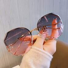 New Frameless Glasses For Men And Women - Round Gradient Fashion Glasses - Lightweight Modern Design Glasses, Fashion Accessory Gift, Simple Rest, Valentine's Day Gift - 漸層粉 - 查看 2