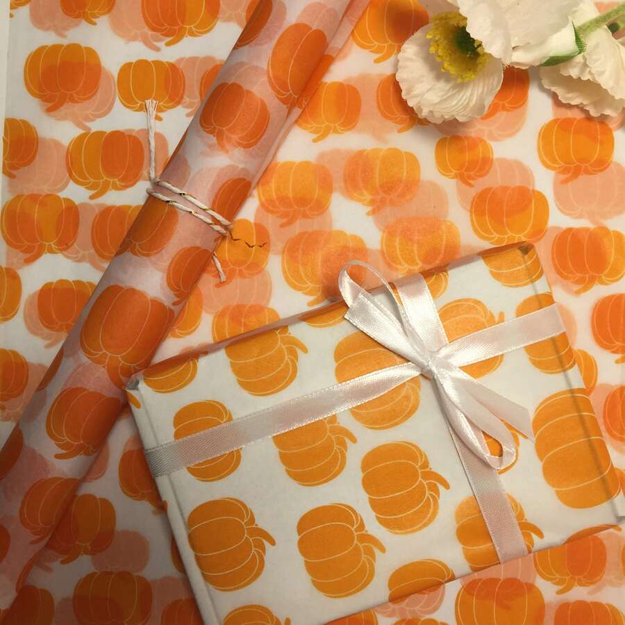 10/50/100 件可爱橙色收获南瓜图案礼品包装薄纸套装 - 适用于礼品包装、花束包装、服装包装、家居装饰、工艺品、DIY、包装袋、生日装饰、婚礼装饰、礼品装饰、派对礼品装饰,适用于万圣节、圣诞节、感恩节、丰收节等。 - 橘色 - 查看 1