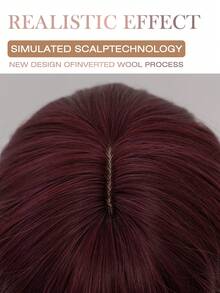 优雅的 16 英寸刘海红色中长直发鲍勃假发 - 耐热合成头发，哑光丝绸，适合初学者，易于护理，适合女性日常佩戴派对假发，万圣节圣诞节角色扮演街头时尚假发 - 中紫紅色 - 查看 8